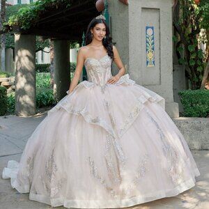 New Champagne Ceremonial Gown w/ Sequins Embroidery Over Corset Bodice JT1511H